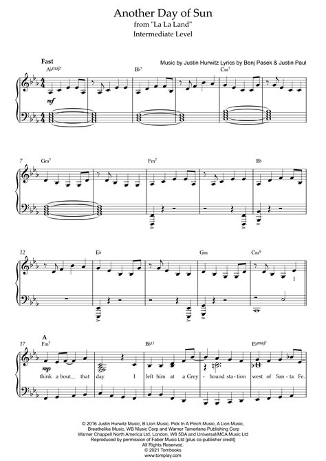 La La Land - Another Day of Sun (Intermediate Level) (Hurwitz) - Piano Sheet Music