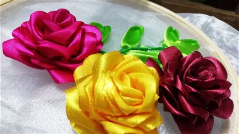 DIY Ribbon Rose Malayalam 2019, Easy Ribbon Flower Embroidery Malayalam Tutorial