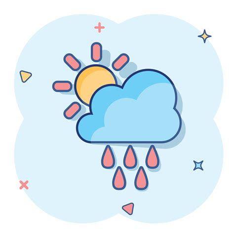 Vector cartoon weather forecast icon in comic style. Sun with clouds ...