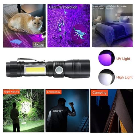 7 Modes Waterproof Rechargeable UV Light Flashlight Camping Torch