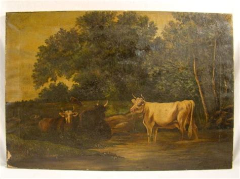 Antique FOLK ART Pastoral LANDSCAPE Old COUNTRY COW Painting | Cow painting, Antique folk art ...