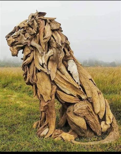 Lion driftwood sculpture : r/pics