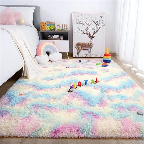 Noahas Soft Fluffy Rainbow Rugs For Girls Bedroom Shaggy Kids Playroom ...