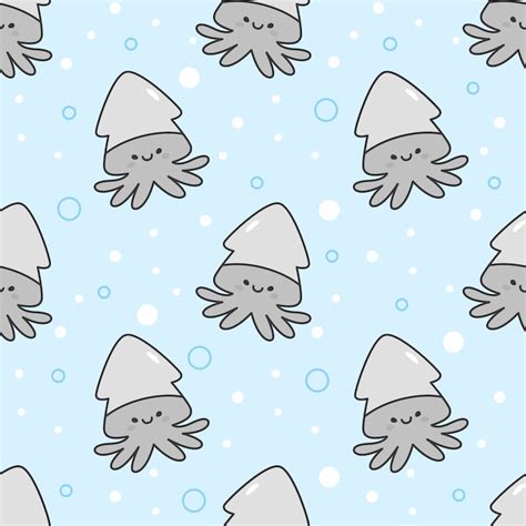 Premium Vector | Cute squid seamless pattern