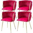 Amazon.com - Tsuysi Velvet Dining Chairs Set of 4, Modern with Golden Metal Legs, Woven ...