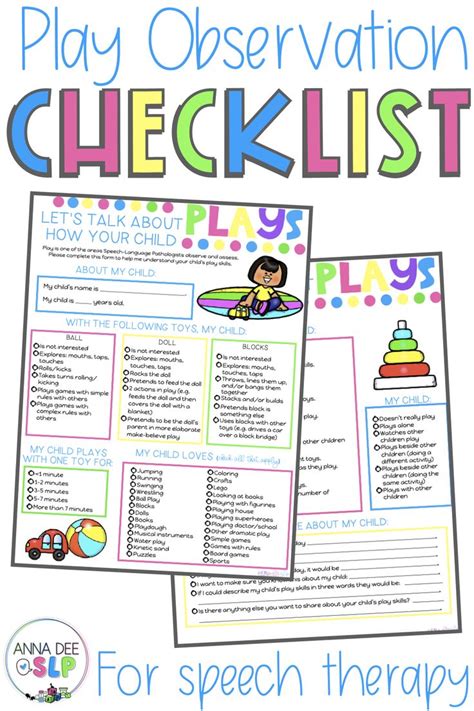 Free Play Observation Checklist for Early Childhood | Speech therapy activities, Preschool ...