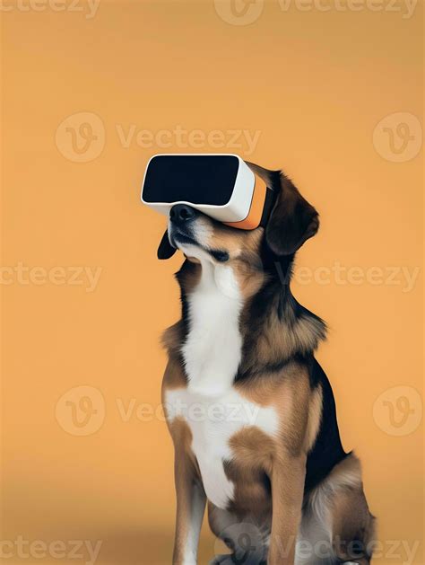 Retriever pet dog wearing a VR headset. image 24592162 Stock Photo at ...