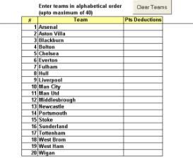 40 Team Football League Excel xls Spreadsheet | Documents and Forms | Spreadsheets