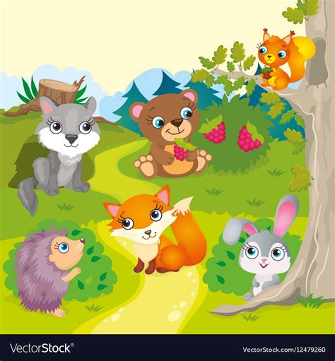 Cute cartoon forest animals Royalty Free Vector Image