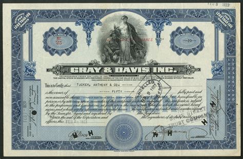 USA: Gray & Davis Inc., common shares, 1923 - M Veissid & Co.