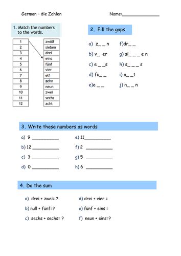 German numbers worksheets | Teaching Resources