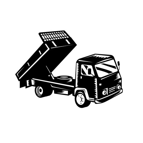 Dump Truck Dumper Truck or Tipper Truck Retro Woodcut in Black and White 1902572 Vector Art at ...
