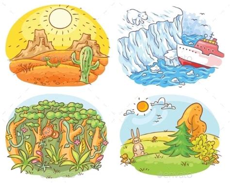 Set of Four Different Climatic Zones | Landscape drawing for kids ...