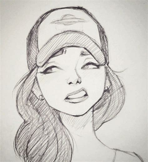 a pencil drawing of a woman's face with her eyes closed and hat on