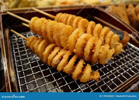 Fresh Deep Fried Potatoes As Japanese Street Food in Osaka Stock Photo ...