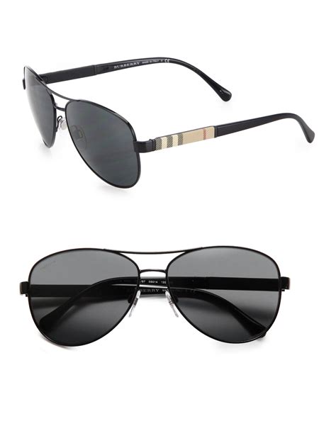 Burberry 59mm Check-print Aviator Sunglasses in Black for Men - Lyst