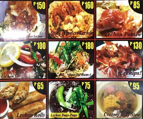 Menu at Cebu's Original Lechon Belly fast food, Cebu City, National Highway