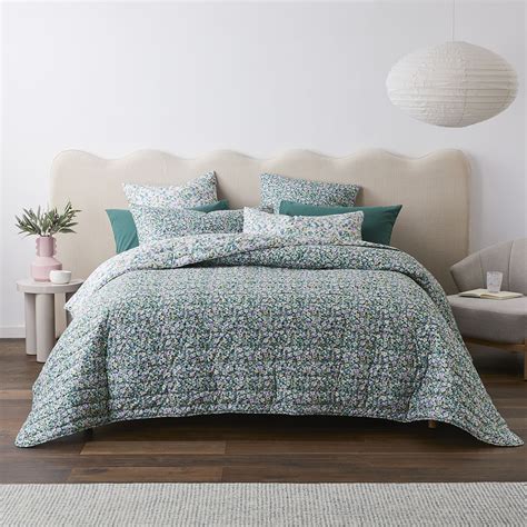 Holly Green Floral Quilted Coverlet Separates | Adairs