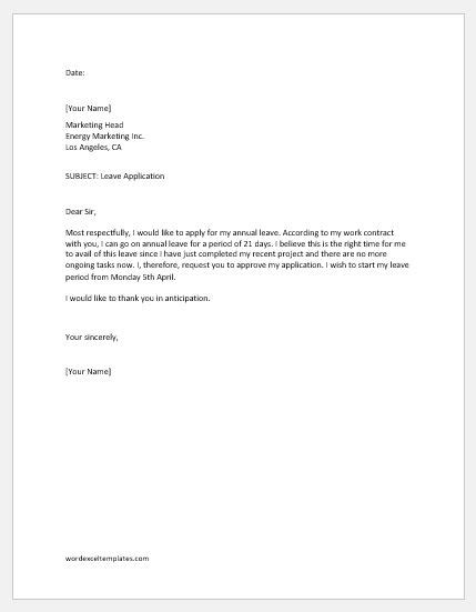 Leave Application Formal Letter