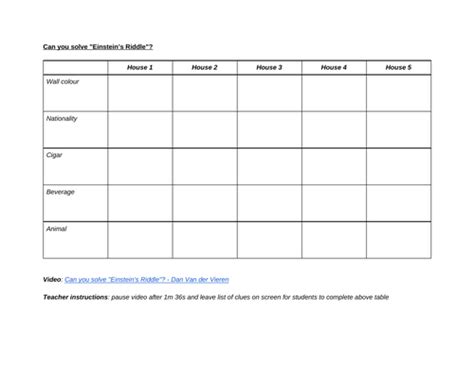 Einstein's Riddle (with worksheet) | Teaching Resources