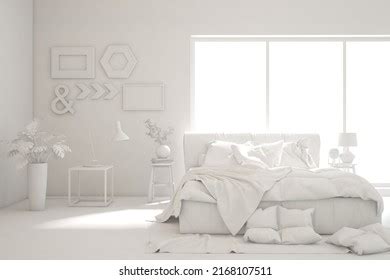 Modern Bedroom White Color Scandinavian Interior Stock Illustration ...