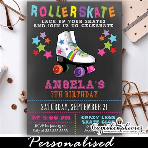 Chalkboard Roller Skating Birthday Invitations - Cupcakemakeover