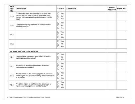 Fire risk assessment checklist in Word and Pdf formats - page 15 of 16