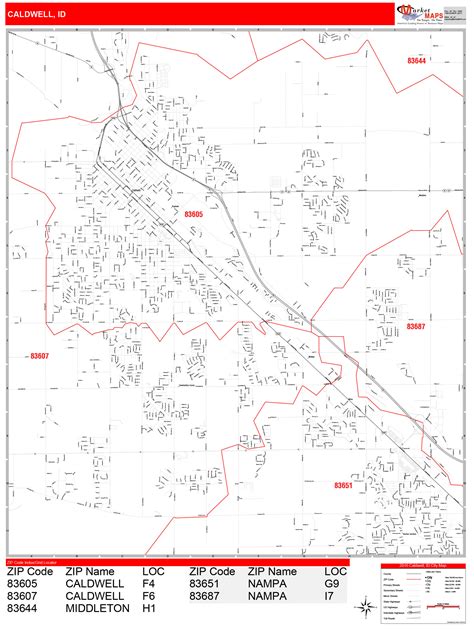 Caldwell Idaho Zip Code Wall Map (Red Line Style) by MarketMAPS ...