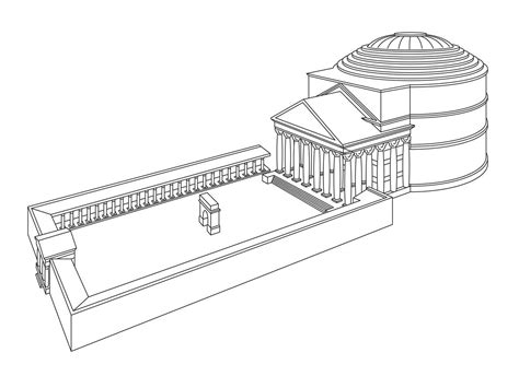 Another sketch showing a courtyard conjoined to the temple | Ancient ...