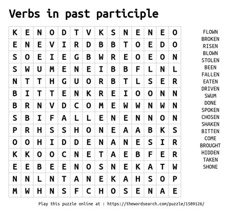 Verbs in past participle Word Search