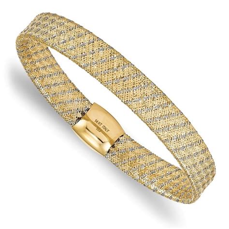 Italian 14k Two-Tone Gold Fancy Stretch Bangle Bracelet - Free Shipping Today - Overstock - 18678631