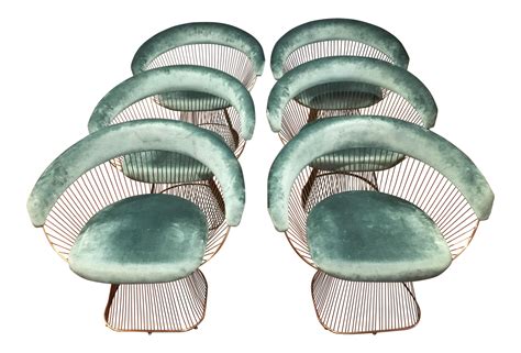 Modern Gold Warren Platner Style Silk Velvet Upholstered Dining Chairs - Set of 6 on Chairish ...