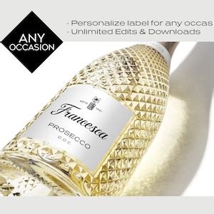 Prosecco Champagne Wine Label Label. Easy to Customize Printable Label. Instant Digital Download ...