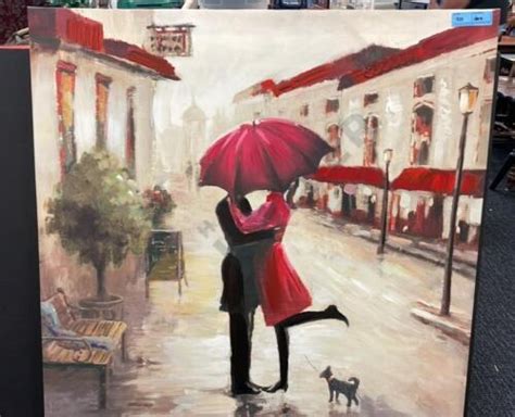 Red Umbrella Couple Canvas Art Print