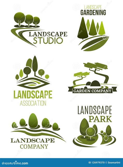 Landscape Design Icons with Green Trees Stock Vector - Illustration of farm, horticulture: 126979370