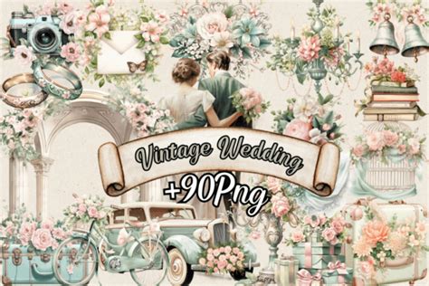 Vintage Wedding Clipart | +90 PNG Graphic by Digital Xpress · Creative ...