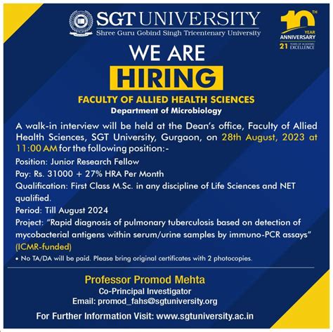 SGT UNIVERSITY on LinkedIn: #sgtuniversity #sgtdiversity #institute #research #hiring #job…