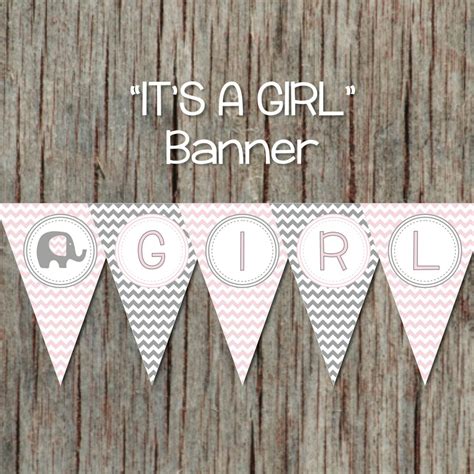 Elephant Baby Shower Banner INSTANT DOWNLOAD Powder Pink Grey Banner Its a Girl Printable DIY ...