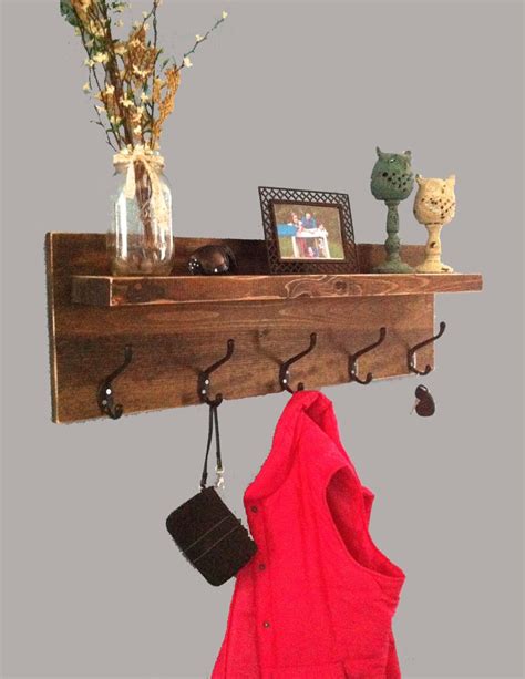 Rustic entryway shelf with hooks coat rack with hooks key