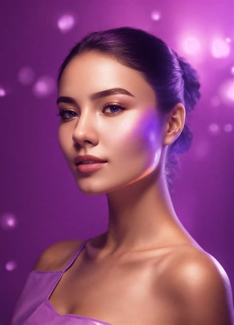 Lexica - Clear ambient glowing purple background, female skin brightening lotion advertisement