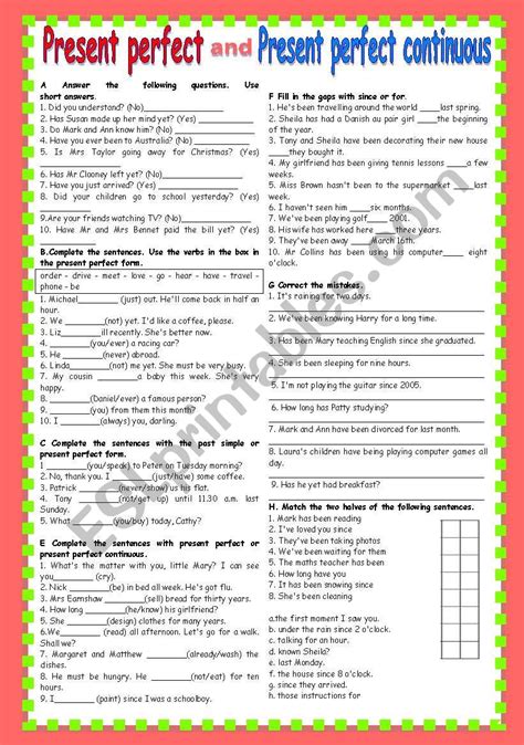 Present perfect continuous tense exercises PDF