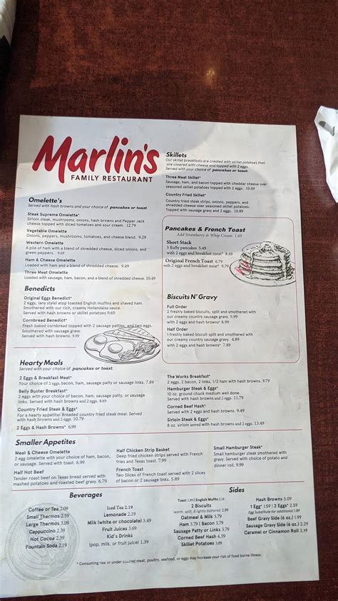 Menu at Marlin's Family Restaurant, Bismarck