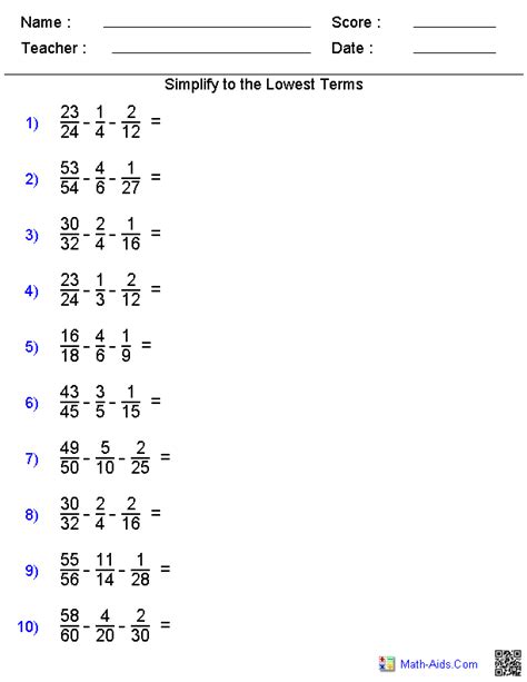 Subtracting Three Fractions Worksheets | Teaching Math | Pinterest | Worksheets, Third and Math