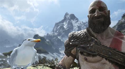 Kratos smiling next to a seagull. | God of War | Know Your Meme