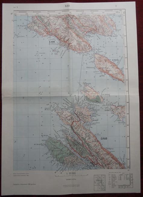 1956 Military Topographic Map Rab Krk Goli Otok Adriatic Croatia Yugoslavia