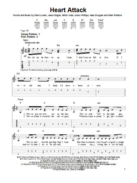 Heart Attack sheet music by Demi Lovato (Easy Guitar Tab – 150467)