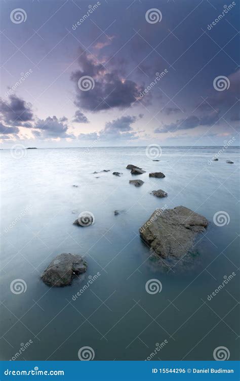 Peaceful Sunrise at Lalang Beach Belitung Stock Photo - Image of clouds ...