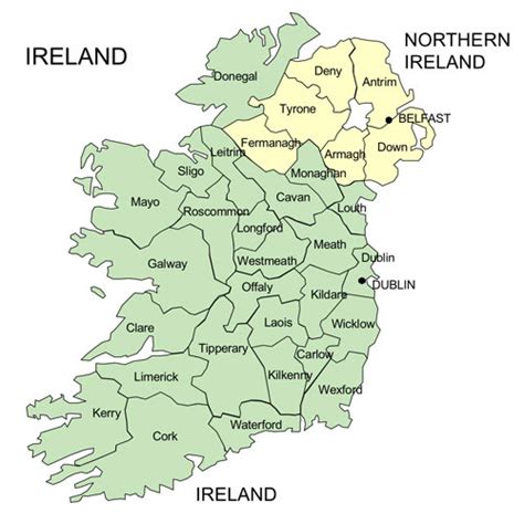 Ireland and Northern Ireland PDF Printable Map, includes Counties ...