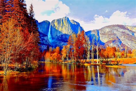 Download Pond Lake Mountain Tree Nature Fall 4k Ultra HD Wallpaper