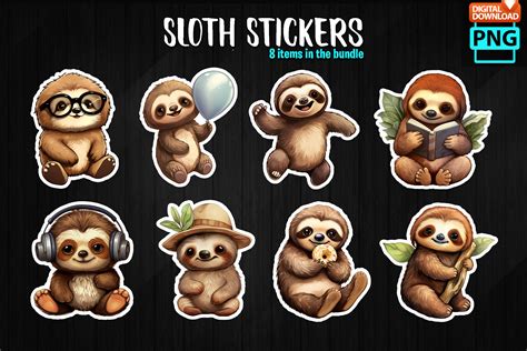 Sloth Stickers Bundle Graphic by MMShopArt · Creative Fabrica